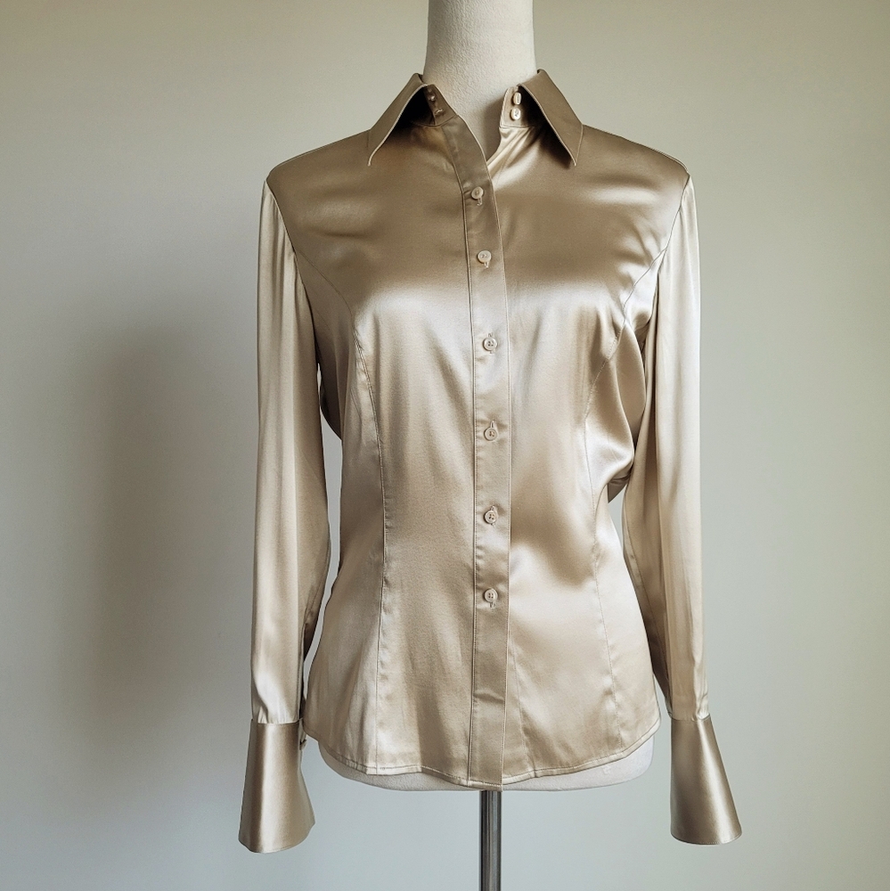 NWOT Vintage Ann Taylor Silk Blouse, Long Sleeve with French Cuff, Size 8 - Picture 3 of 15